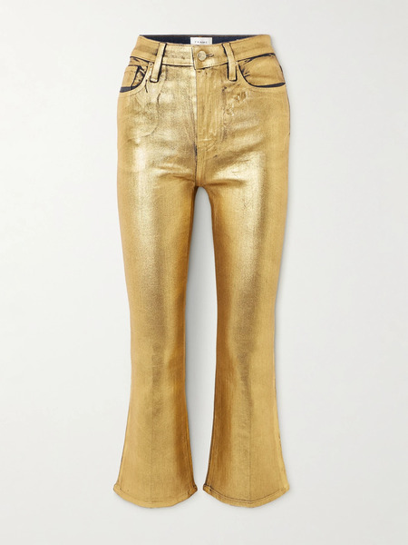  Frame   Le Crop Mini Cropped Metallic Coated High Rise Bootcut Jeans   Gold 