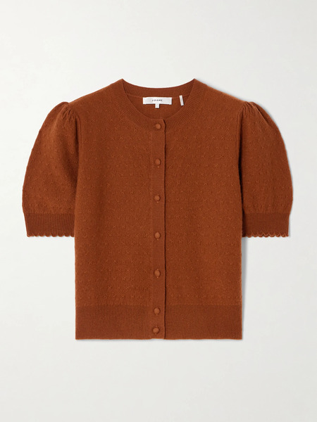  Frame   Pointelle Knit Cashmere Cardigan   Brown 