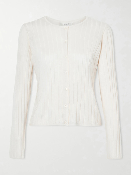  Frame   Ribbed Cashmere And Silk Blend Cardigan   Cream 