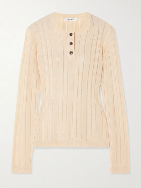  Frame   Ribbed Knit Henley Top   Cream 
