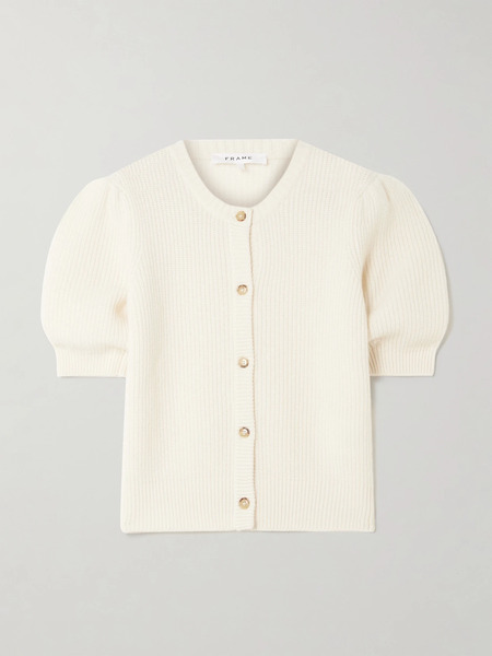  Frame   Ribbed Wool And Cashmere Blend Cardigan   Cream 