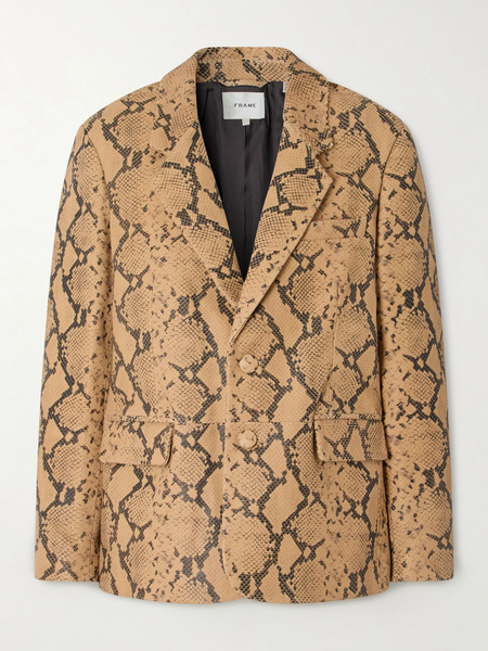  Frame   Snake Effect Leather Blazer   Sand 