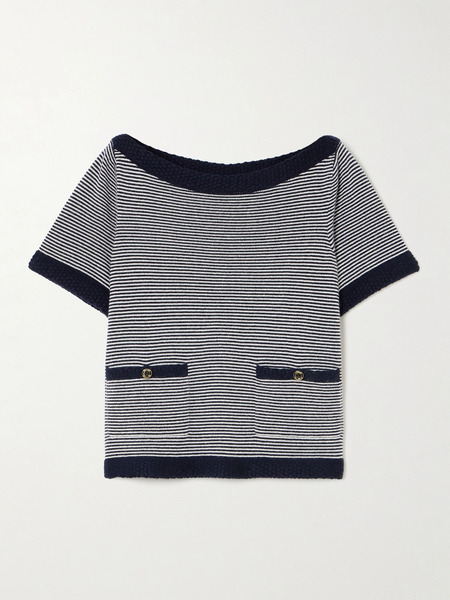  Frame   Striped Cashmere Top   Navy 