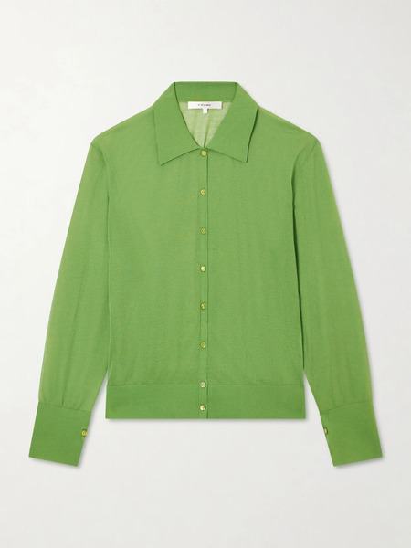  Frame   The Collared Cardi Cotton Blend Cardigan   Green 