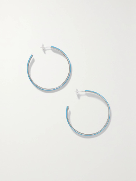 Fry Powers   Large Silver And Enamel Hoop Earrings   Light Blue 