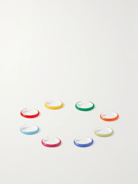  Fry Powers   The Complete Set Unicorn Rainbow Set Of Eight Sterling Silver And Enamel Ear Cuffs   Pink 