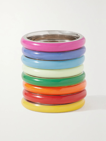  Fry Powers   The Complete Set Unicorn Rainbow Set Of Eight Sterling Silver And Enamel Rings   Pink 