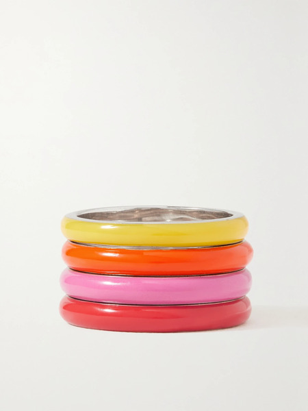  Fry Powers   The Warm Set Unicorn Rainbow Set Of Four Sterling Silver And Enamel Rings   Red 