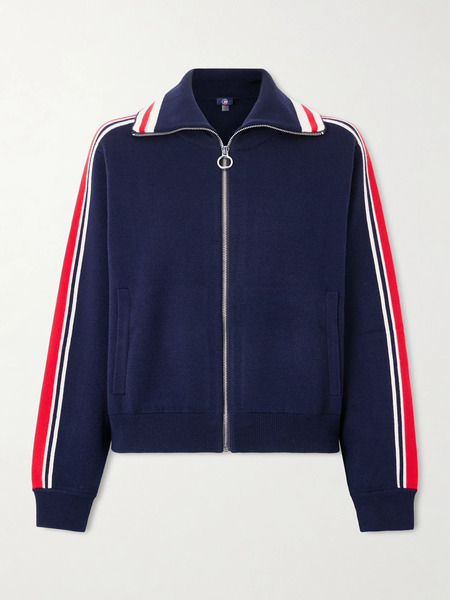  Fusalp   Striped Wool Blend Zip Up Sweater   Navy 