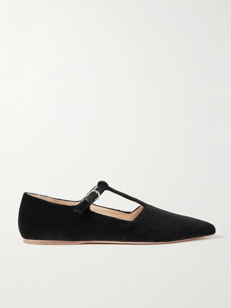  Gabriela Hearst   + Net Sustain Lola Ballerina Organic Cotton Velvet Mary Jane Point Toe Flats   Black 