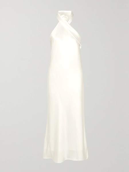  Galvan   Pandora Satin Halterneck Midi Dress   Ivory 