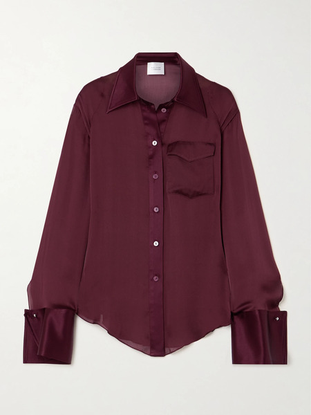  Galvan   Strata Silk Satin And Chiffon Blouse   Burgundy 