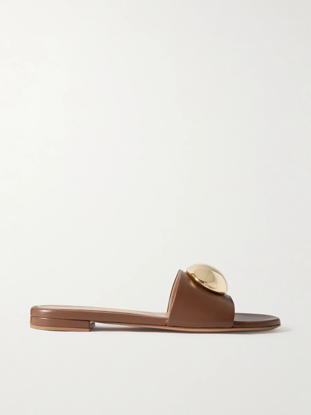  Gianvito Rossi   Embellished Leather Slides   Tan 