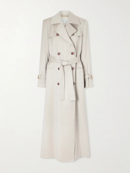  Giuliva Heritage   Camilla Double Breasted Belted Herringbone Wool And Silk Blend Trench Coat   Off White 