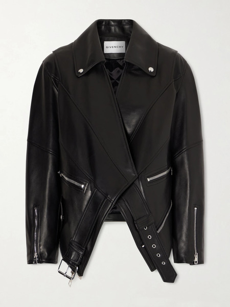  Givenchy   Asymmetric Paneled Leather Jacket   Black 