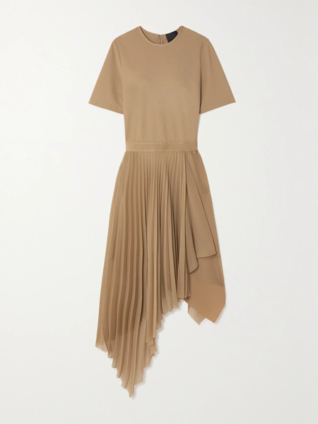  Givenchy   Asymmetric Stretch Jersey And Pleated Georgette Dress   Beige 