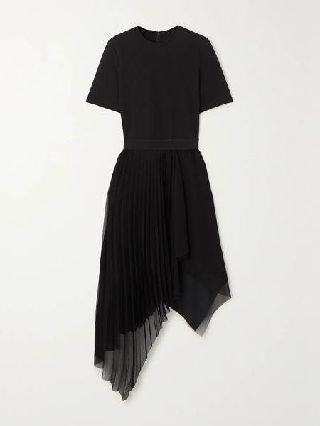  Givenchy   Asymmetric Stretch Jersey And Pleated Georgette Dress   Black 
