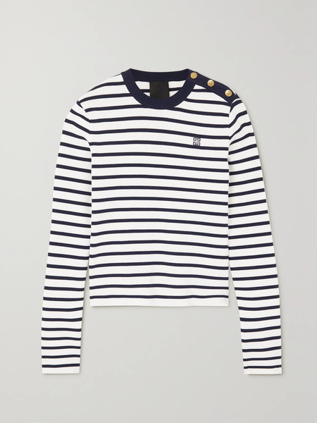  Givenchy   Button Embellished Striped Cotton Sweater   White 