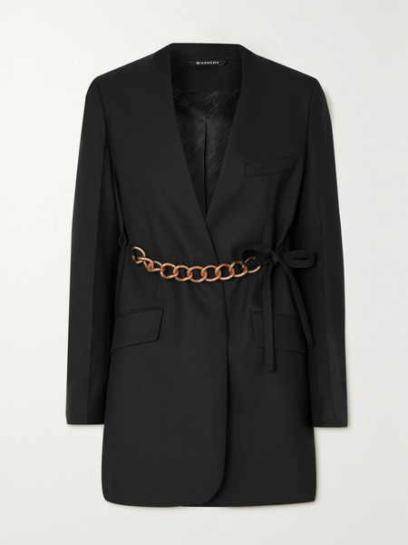 Givenchy   Chain Embellished Wool Wrap Blazer   Black 