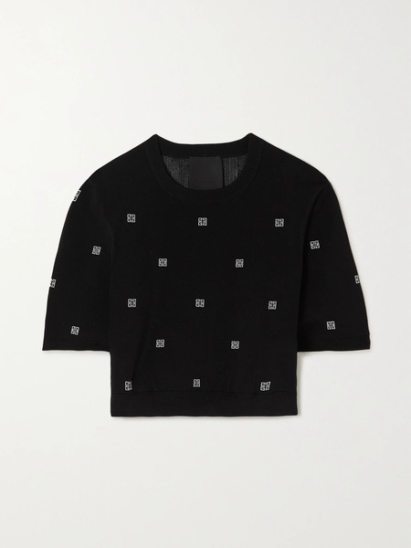  Givenchy   Cropped Jacquard Knit Sweater   Black 