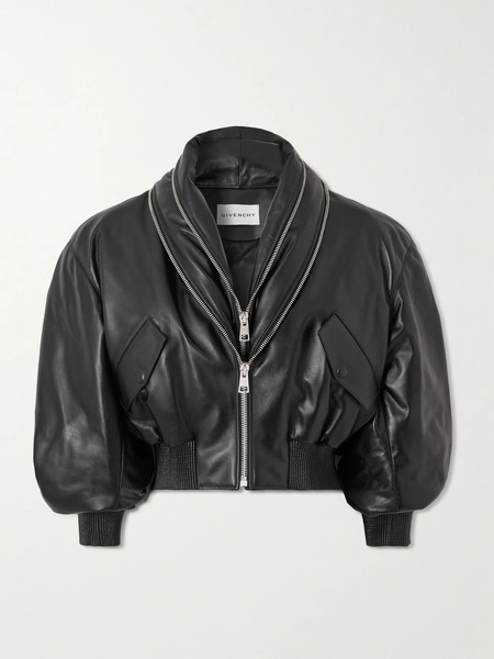  Givenchy   Cropped Layered Leather Bomber Jacket   Black 