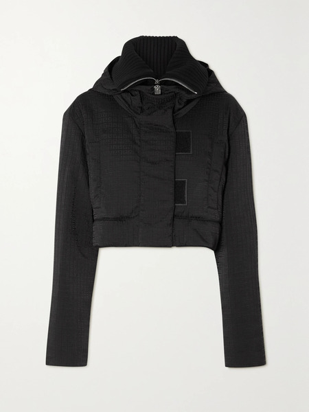  Givenchy   Cropped Padded Wool Blend Trimmed Shell Jacquard Hooded Jacket   Black 