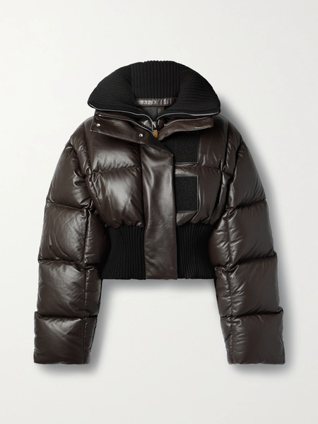  Givenchy   Cropped Wool Blend Trimmed Quilted Down Leather Jacket   Brown 