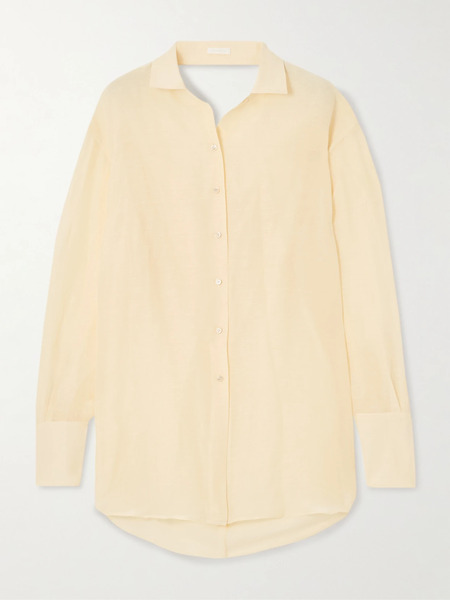  Givenchy   Draped Open Back Silk And Linen Blend Shirt   Ivory 