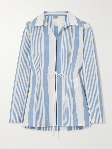  Givenchy   Embroidered Striped Cotton And Linen Blend Shirt   Blue 