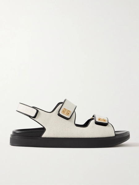  Givenchy   4g Logo Embellished Leather Trimmed Canvas Sandals   Beige 