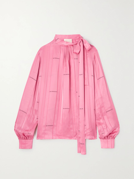  Givenchy   Pussy Bow Satin Jacquard Blouse   Pink 