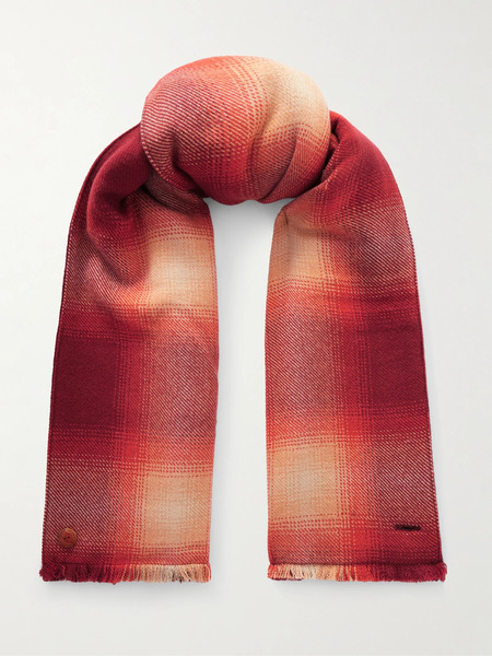  God's True Cashmere   Fringed Checked Cashmere Scarf   Red 