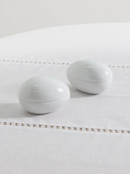  Gohar World   Egg Set Of Two Porcelain Trinket Dishes   White 