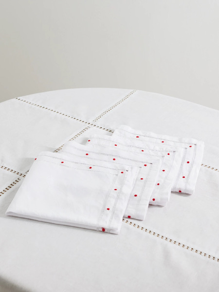  Gohar World   Set Of Four Embroidered Linen And Cotton Blend Napkins   One Size 