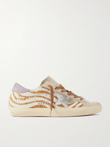  Golden Goose   Super Star Distressed Metallic Leather And Suede Trimmed Zebra Print Calf Hair Sneakers   Zebra Print 