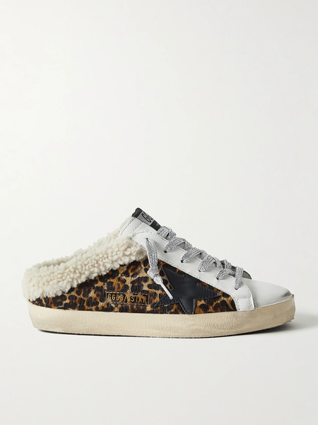  Golden Goose   Superstar Sabot Shearling Lined Distressed Leopard Print Calf Hair And Leather Slip On Sneakers   Leopard Print 