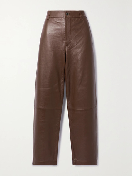  Goldsign   Trey Stretch Leather Straight Leg Pants   Chocolate 