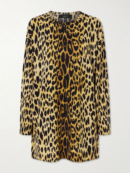  Gucci   Animal Printed Cashmere Mini Dress   Leopard Print 