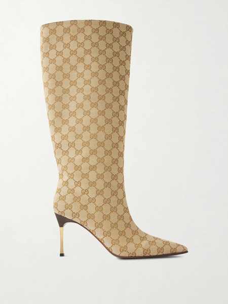  Gucci   Bombshell Coated Canvas Knee Boots   Beige 