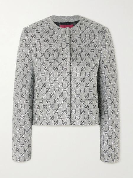  Gucci   Crystal Embellished Metallic Tweed Jacket   Dark Gray 