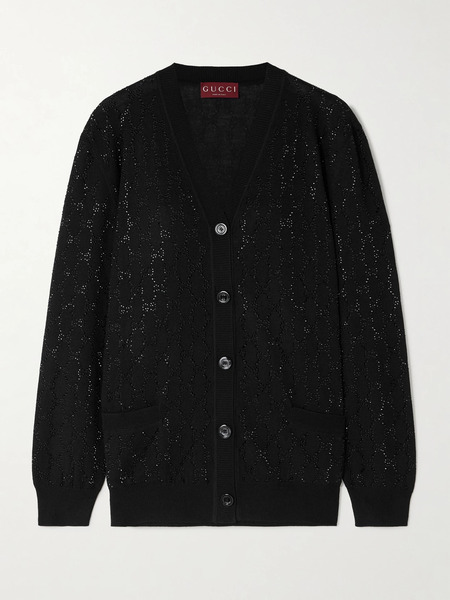  Gucci   Crystal Embellished Wool Cardigan   Black 