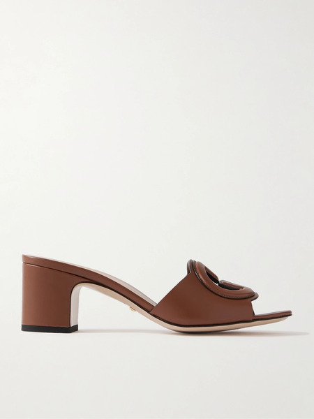  Gucci   Cutout Leather Mules   Brown 