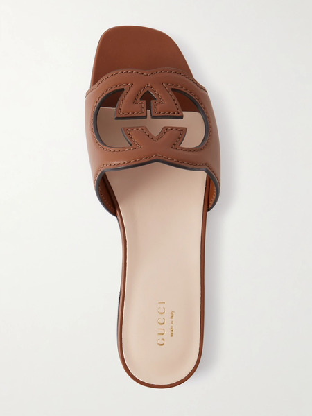  Gucci   Cutout Leather Slides   Tan 