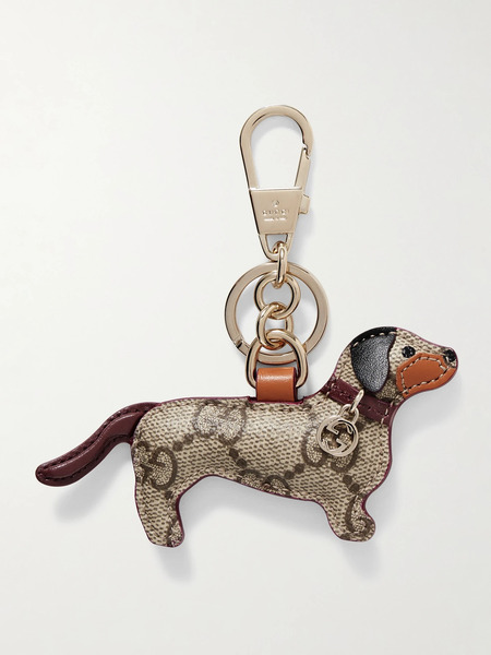  Gucci   Embellished Leather Keychain   Brown 