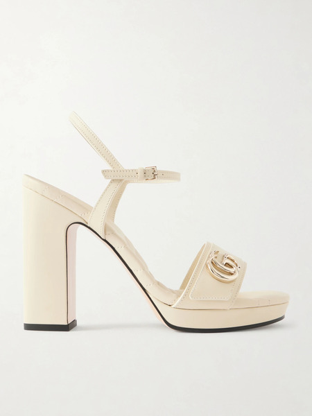  Gucci   Embellished Leather Platform Sandals   Ivory 