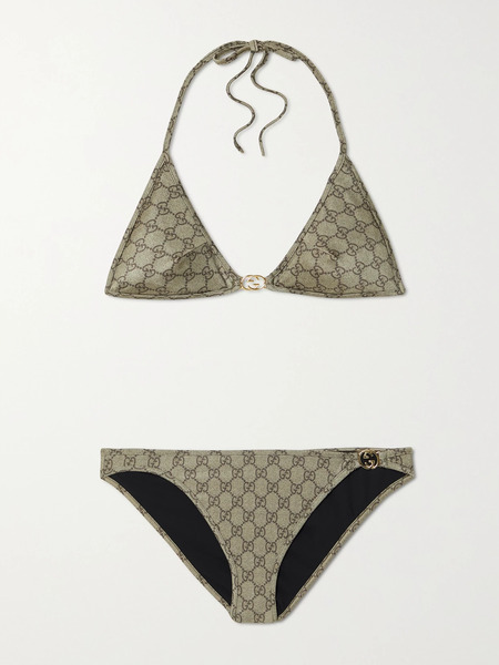  Gucci   Embellished Printed Bikini   Beige 