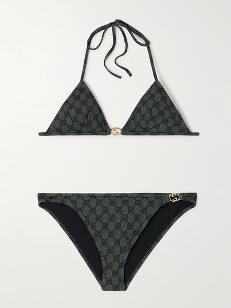 Gucci   Embellished Printed Bikini   Black 
