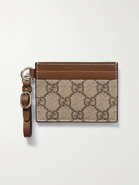  Gucci   Gg Emblem Printed Coated Canvas And Leather Cardholder   Brown 