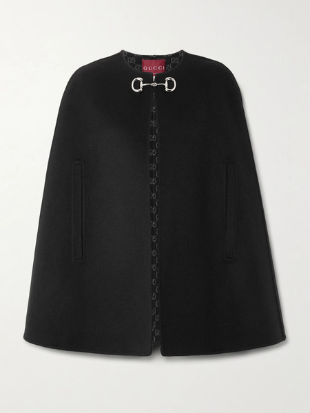  Gucci   Horsebit Embellished Wool And Silk Blend Cape   Black 