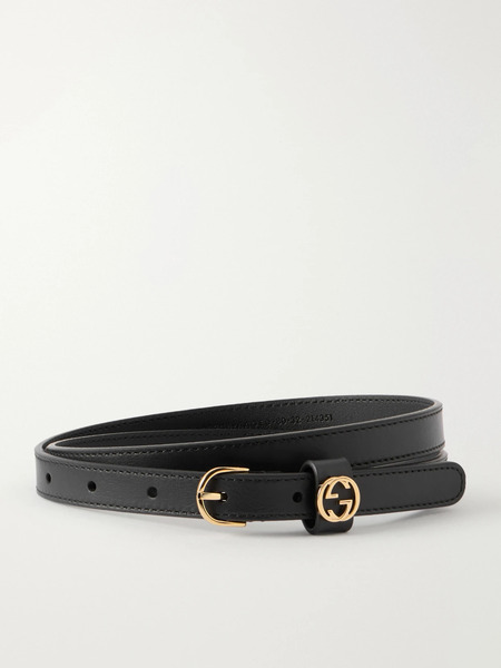  Gucci   Logo Embellished Leather Belt   Black 